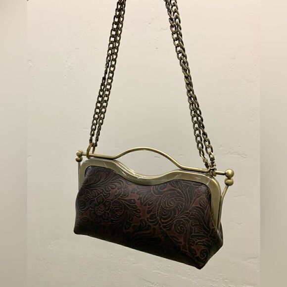 Handmade Genuine Embossed Leather Kisslock Clutch/Shoulder bag/Crossbody - Picture 9 of 14